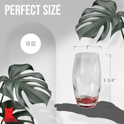 Red Co. Large 16 oz Multicolored Drinking Glass Set of 6 for Water, Beverage, Cocktail, Mixed Drinks