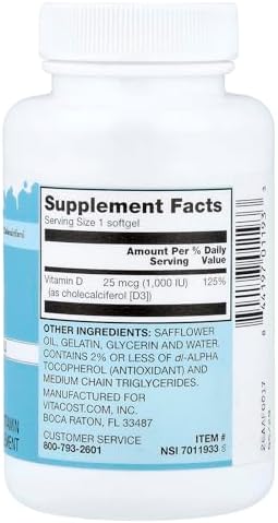Vitacost Vitamin D3 (as Cholecalciferol) -- 2000 IU - 300 Capsules