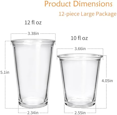 12 Pack Highball Glasses Set, 12 oz & 10 oz Stackable Thick Glass Cups | Drinking Glasses for Cocktails，Iced Coffee, Bubble Tea, Water
