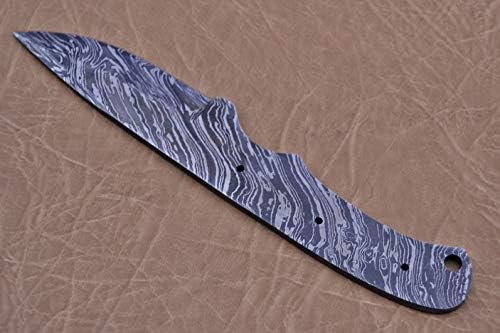 Damascus Steel Blank Blade, 8 inches Long Hand Forged Pocket Knife with 3 Pin Hole & an Inserting Hole Space 4 inches Cutting Edge
