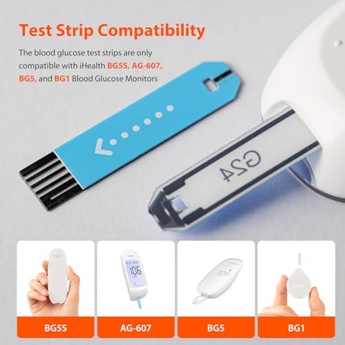 iHealth Blood Glucose Test Strips, 50 Count, No Coding, for iHealth Meters | Compatible with iHealth Meters Only, 0.7 µL Sample, 5-Second Results, Two-Vial Freshness, Blood Sugar Test Strips