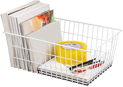 iPEGTOP Wire Storage Freezer Baskets, Set of 2 Large 15.4" Household Metal Organizer Storage Bins Basket for Kitchen Cabinets, Refrigerators, White