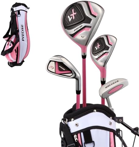 Precise - Kids Golf Club Set | Lightweight graphite shafts, hybrid & irons, putter, stand bag included, for boys and girls, ages 3-12, left/right hand