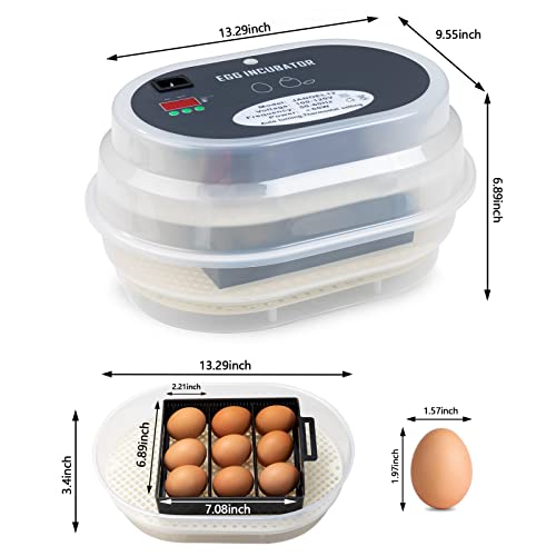 HBlife Digital Egg Incubator for Hatching 9-12 Chicken, Quail and Duck Eggs, with Fully Automatic Egg Turning and Temperature Display