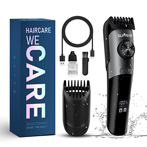 SUPRENT Beard Trimmer for Men Waterproof- IPX7 Professional Mustache Trimmer- 39 Built-in Adjustable Precise Lengths- Cordless USB C Rechargeable &