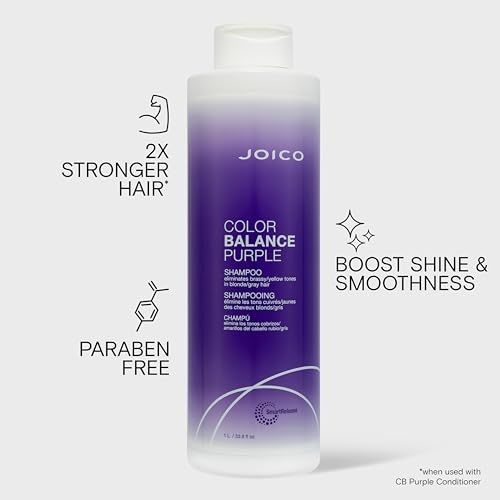 Joico Color Balance Purple Shampoo | For Cool Blonde or Gray Hair | Eliminate Brassy Yellow Tones | Boost Color Vibrancy & Shine | UV Protection