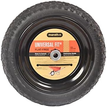 Universal Fit, Flat Free Wheelbarrow Tire and Wheel Assembly with Adapter Kit, black