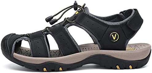 FLARUT Men's Sport Sandals Closed Toe Leather Water Hiking Shoes