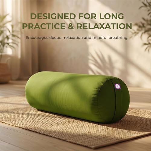 Yogikuti Iyengar Yoga Bolster for Restorative Yoga and Meditation – Lightweight Cotton Support Pillow with Handle for Easy Carry