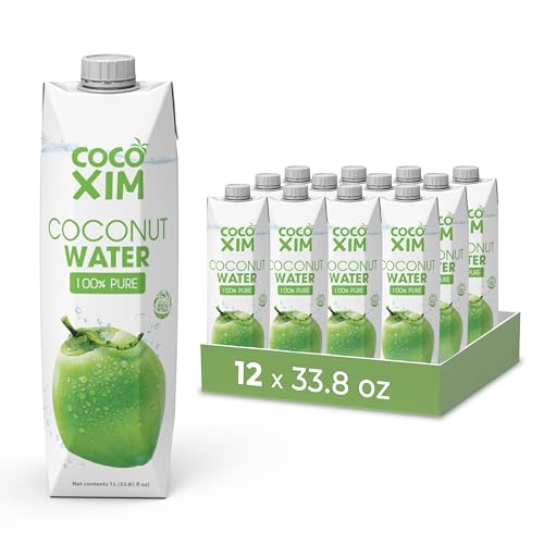 COCOXIM Ready to Drink Pure Coconut Water, 33.8 oz, Pack of 12, Zero Sugar