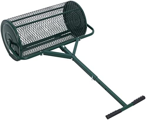 Compost Spreader - 24'' Peat Moss Spreader Manure Spreaders Roller with Adjustable T Shaped Handle Lightweight Metal Mesh Spreader for Lawn Garden Spreading Manure Topsoil, Black 0.5" x 1" Open Slits