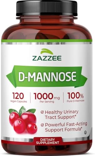 Zazzee D-Mannose, 1000 mg per Serving, 180 Vegan Capsules, 3 Month Supply | Potent & Fast-Acting, Certified Kosher, 100% Pure, All-Natural Urinary Tract Health Support, 100% Vegetarian, Non-GMO