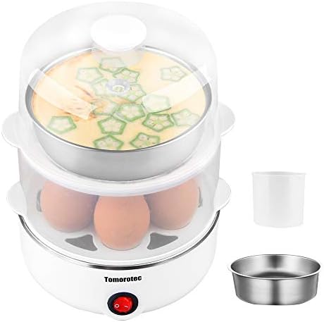 Tomorotec 14 Egg Cooker, Electric Hard Boiled Egg Boiler & Poacher, Steamer | 2-Tier Auto Shut-Off, for Vegetables, Seafood & Dumplings