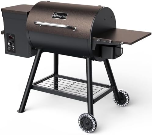 KingChii Electric Wood Pellet Grill & Smoker with Side Shelf, 456 SQ.IN Grill Capacity, with PID Temperature Control (180-425°F) for Backyard Camping Bake and Roast, Black