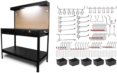 WEN 48-Inch Workbench with Power Outlets, Light and 114-Piece Pegboard Accessory Kit