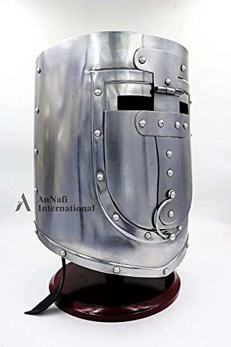 AnNafi® Visored Great Crusaders Helmet |German & European Closed Helm |Flat Top Plate Armor Helmets |18G Steel Armour Helmet for SCA LARP