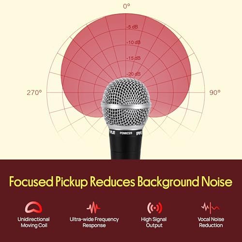 Pyle Professional Dynamic Vocal Microphone - Moving Coil Dynamic Cardioid Unidirectional Handheld Microphone with ON/OFF Switch Includes 15ft XLR
