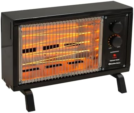 Comfort Zone Portable Indoor Radiant Space Heater, 1500 watts, Adjustable Thermostat, All Metal Body, Wire Element, Overheat Protection, Radiant Heat
