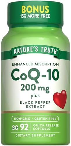 Nature's Truth CoQ10 200 mg Softgels | 92 Count | Enhanced Absorption | with Black Pepper Extract | Non-GMO & Gluten Free Supplement | with Black