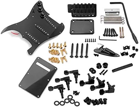 ST Electric Guitar DIY Kit Prewired Pickguard SSS Black | No-solder prewired pickguard. SSS Alnico pickups, 5-way switch. Tremolo bridge