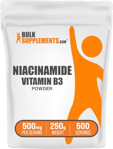BulkSupplements.com Niacinamide Powder - Vitamin B3 Powder, Niacinamide Supplement, Niacinamide 500mg - B3 Vitamins for Skin, Gluten Free, 500mg per Serving, 1kg (2.2 lbs) (Pack of 1)