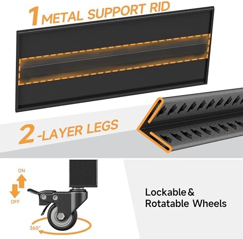 32" H Metal Garage Workbench with Wheels,3-Tier Garage Roling Tool Work Bench,Adjustable Heavy Duty Work Table on Wheels,Black Mobile Garage Workstation for Warehouse Workshop,Screwless Design