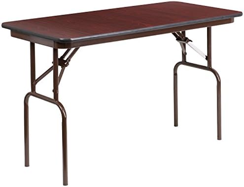 BizChair 4-Foot Mahogany Melamine Laminate Folding Banquet Table
