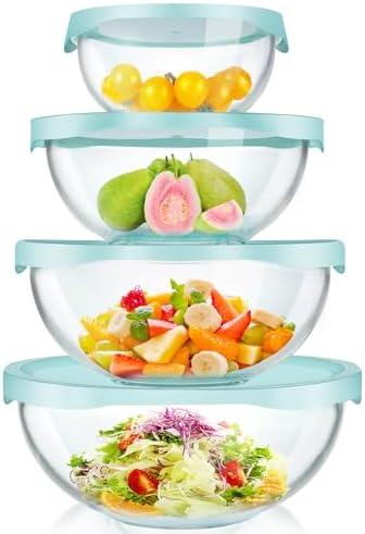 Luvan Glass Mixing Bowls with Lids Set(4.5QT, 2.7QT, 1.1QT)-Large Glass Mixing Bowls, Clear Salad Bowl for Baking, Cooking, Serving, Food Prep, 3PC Nesting Bowls for Kitchen Storage & Dishwasher Safe