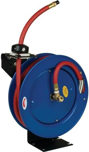 Performance Tool M635 50 ft. 18-Gauge Steel Air Hose Reel | Durable powder coated finish. Holds up to 50-ft of 3/8-in compressor hose (not included). 3/8-in female NPT swivel. Reel only