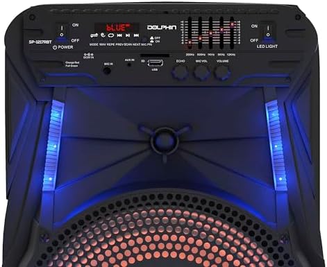 Dolphin Large Bluetooth Party Speaker with Trolley & Wheels, 12" Woofer | WaveSync Pairing, 5-Band EQ, Piezo Tweeter, USB, SD, FM & AUX Inputs