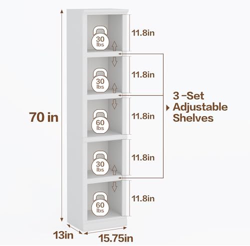 Bevfint 72" Tall Bookcase, White Large Floor Standing Bookshelf for Hallway | 5 Tier Shelves Open Storage Organizer with Anti Tipping Device, Book Case for Living Room Kitchen Home Office Bedroom