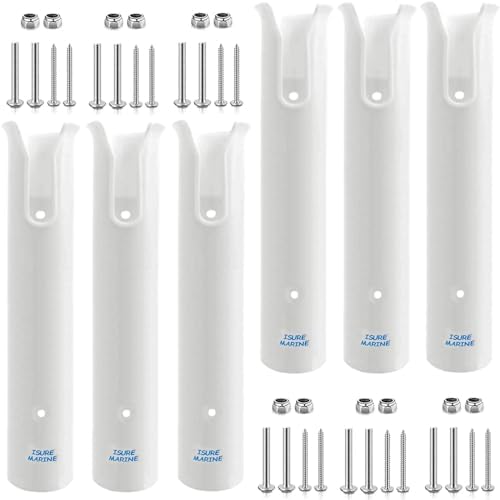 ISURE MARINE Fishing Rod Holder Bracket Wall Mounted Boat Side Mount Tool Holder Tube Links with Screws 2/3/4/6 Pole Tube (White/Black)