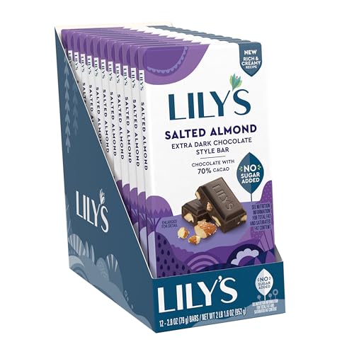 LILY'S Almond Dark Chocolate Style No Sugar Added, Sweets Bars, 3 oz (12 Count)
