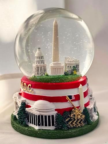 Washington, D.C. Snow Globe with Famous Buildings and Monuments - American Flag Base - Large