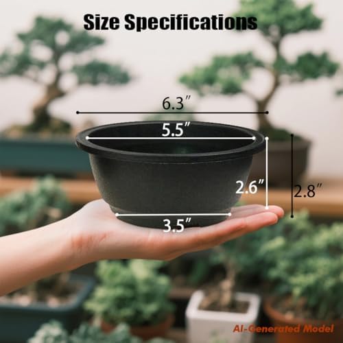 MUZHI 12PACK Matte Black Succulent Bonsai Round Planter Bowl Pot with Drainage, Plastic Cactus Flat Garden Plant Bowl Pots 6.3”