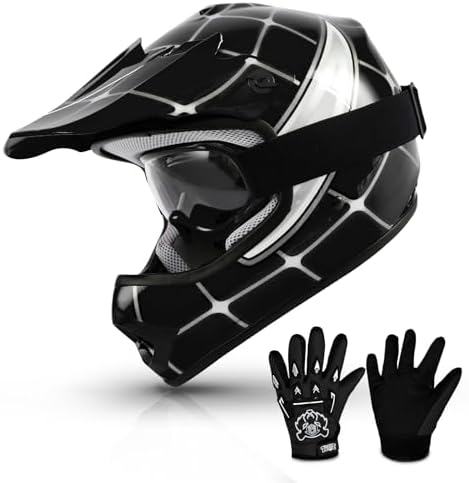 TCMT Youth Dirt Bike Helmet DOT Certified - Kids Full Face Motocross ATV Helmet with Goggles, Gloves and Helmet Bag for Off-Road, BMX, MX, Street Riding