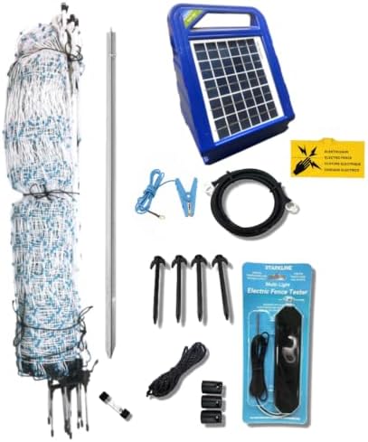 Starkline 48" x 164' Premium Electric Poultry Netting Solar Kit | White/Blue All-in-One Solar Electric Fence Kit for Backyards, Homesteads, Farms