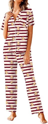 Avidlove Women Pajamas Set Notch Collar Soft Sleepwear Pjs Short Sleeve Button Down Nightwear with Long Pants