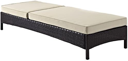 Crosley Furniture Palm Harbor Reclining Wicker Outdoor Chaise Lounge Chair for Patio, Deck, Poolside, Brown with Sand Cushions