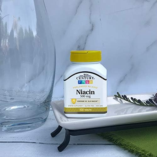 21st Century Niacin 500mg Prolonged Release Tablets, Vitamin B3, 100ct | Vitamin B3 Niacin 500 mg, Energy Metabolism, Heart & Nervous System Support, Prolonged-Release Formula, Non-GMO, Gluten Free