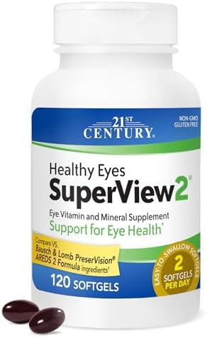 21st Century Healthy Eyes SuperView Eye Vitamin Softgels, 120 Count | High-Potency Eye Vitamin & Mineral Softgels with Vitamin C, Compare VS. Bausch + Lomb PreserVision® AREDS 2 Formula, Non-GMO