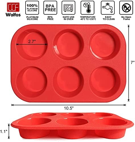 Walfos Silicone Muffin Pan - 6 Cup Non-Stick Silicone Cupcake Pan, Just Release! Food Grade and BPA Free Baking Cups, Perfect for Egg Muffin, Cupcake