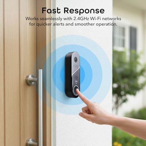Geeni Halo 3MP Smart Video Doorbell Camera, Battery Powered or Hardwired | Includes plug-in chime, 2K HD video, 2-way audio, night vision