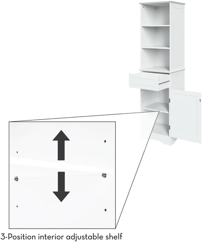 RiverRidge, White Ashland Bathroom Freestanding Storage Cabinet with Three Open Shelves and Drawer
