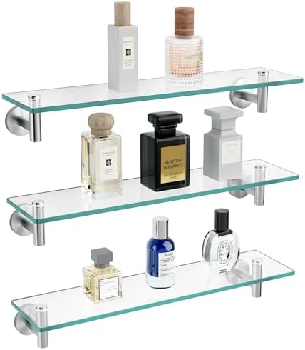 KES Glass Shelf for Bathroom, 20-Inch, 3 Pack, Brushed Finish