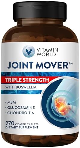 Vitamin World Triple Strength Joint Mover, Glucosamine Chondroitin with MSM | Joint Support Supplement, Collagen & Boswellia Serrata Extract, Support Joint Strength, Comfort & Flexibility, 270 Caplets