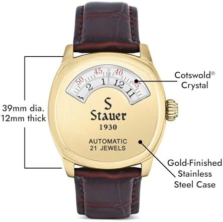 Stauer 1930 Dashtronic Watch Cotswold Genuine Men's Automatic Watch with Leather Band and Stainless Steel Case 21-Jewel Movement and 3-ATM Water Resistant