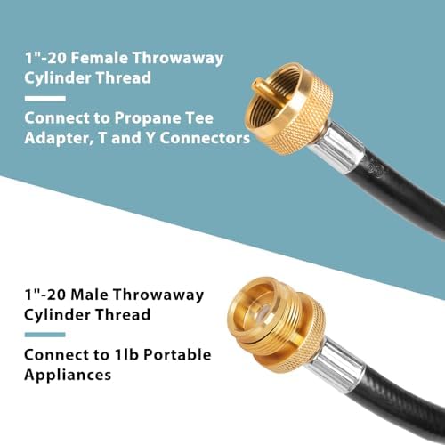 SHINESTAR 5FT Propane Extension Hose for Propane Tree, Tee Adapter | 1"-20 Male to Female Throwaway Cylinder Thread Propane Tank Hose Extension for Camping Stove, Buddy Heater, Weber Q Grill