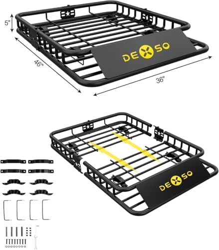 46" X 36" Universal Roof Rack Cargo Basket, 200 Lbs Capacity Rooftop Luggage Rack for SUV, Car & Truck, Heavy-Duty Roof Rack Accessories Carrier