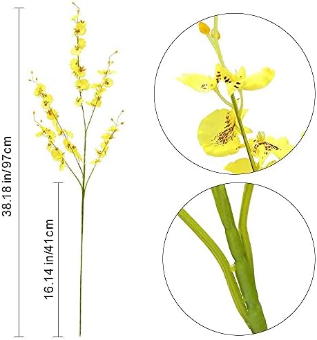 Kisflower 12Pcs Yellow Artificial Orchids Flowers, Dried Silk Orchids
